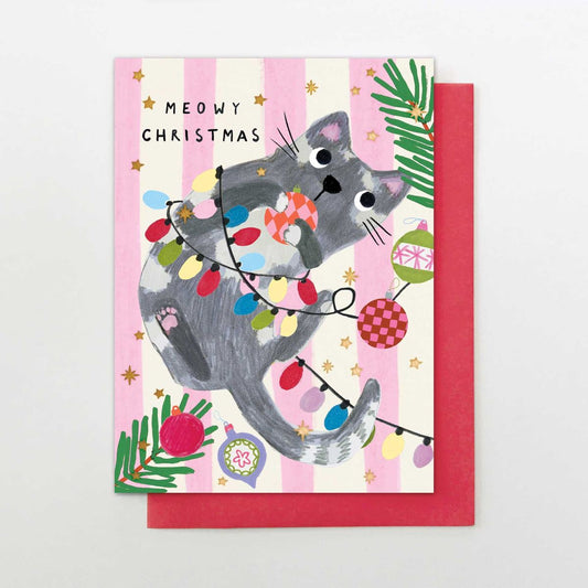IC013-Stop The Clock-Cat In Christmas Lights-Xmas Card-It'S Christmas