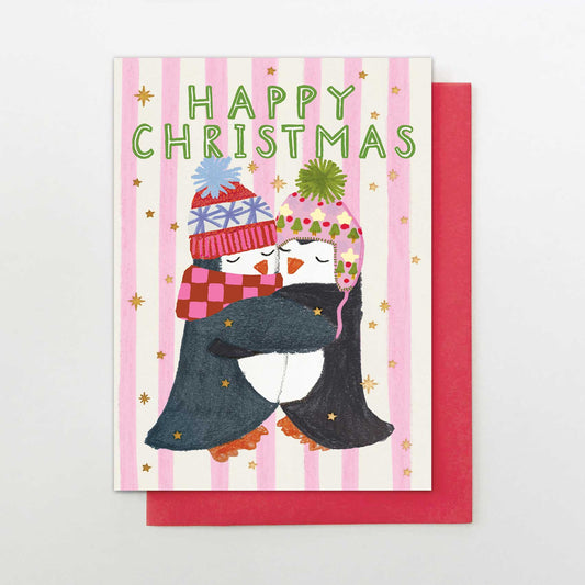 IC015-Stop The Clock-Hugging Penguins-Xmas Card-It'S Christmas
