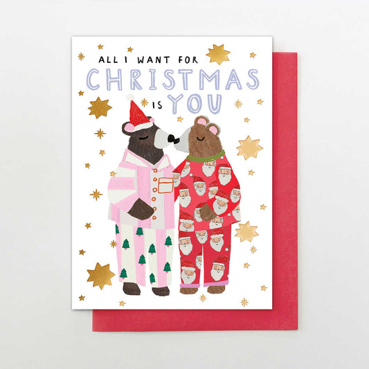 IC016-Stop The Clock-Bears In Christmas Pjs-Xmas Card-It'S Christmas