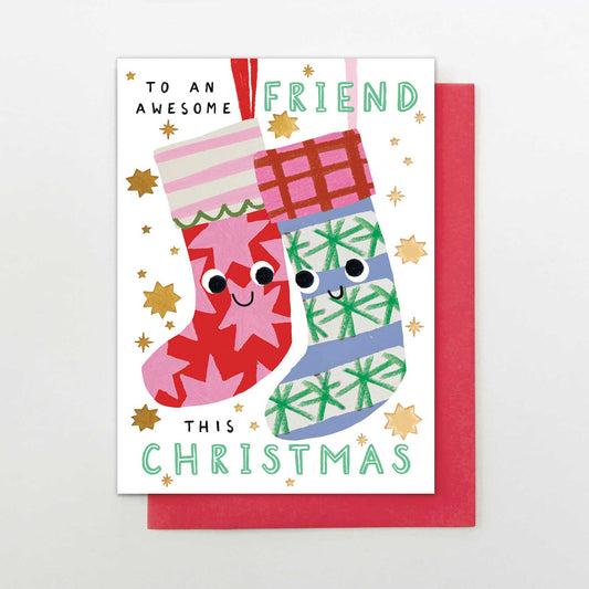 IC021-Stop The Clock-Awesome Friend Stockings-Xmas Card-It'S Christmas