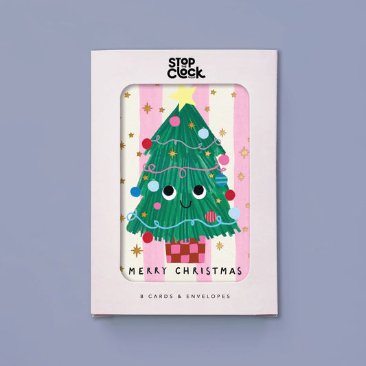 ICB046-Stop The Clock-Merry Christmas Tree-Xmas Card Pack-It'S Christmas - 8 Packs