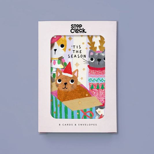 ICB047-Stop The Clock-Tis The Season Cats-Xmas Card Pack-It'S Christmas - 8 Packs