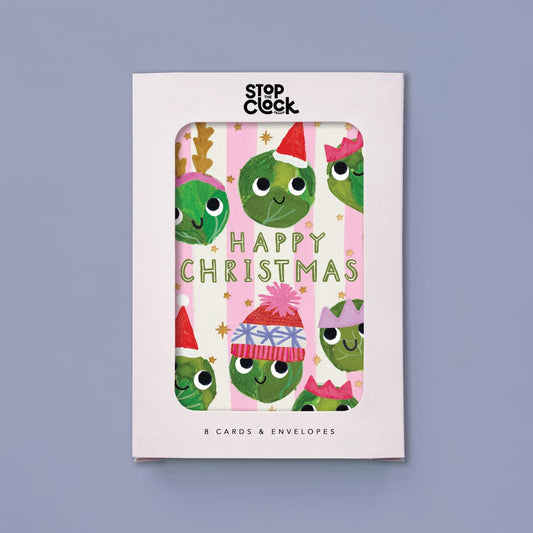 ICB051-Stop The Clock-Happy Christmas Sprouts-Xmas Card Pack-It'S Christmas - 8 Packs