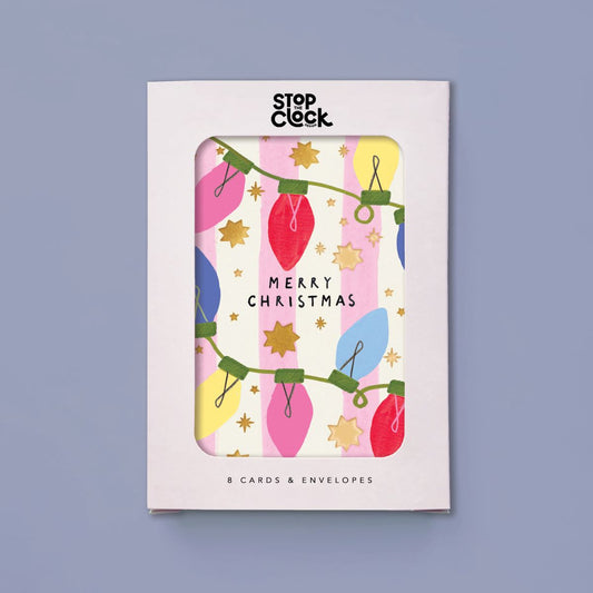 ICB053-Stop The Clock-Merry Christmas Lights-Xmas Card Pack-It'S Christmas - 8 Packs