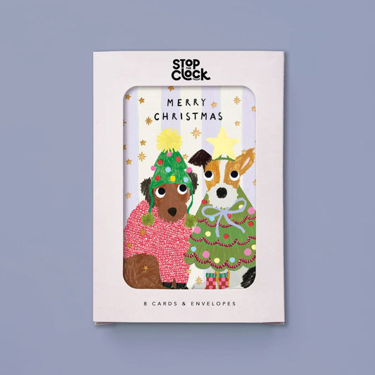 ICB054-Stop The Clock-Merry Christmas Dogs-Xmas Card Pack-It'S Christmas - 8 Packs