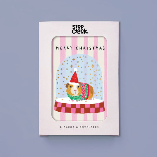 ICB055-Stop The Clock-Guinea Pig Snowglobe-Xmas Card Pack-It'S Christmas - 8 Packs