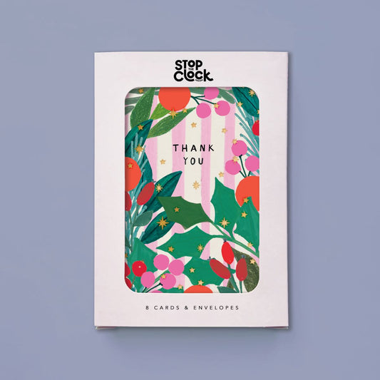 ICB057-Stop The Clock-Thank You Foliage-Xmas Card Pack-It'S Christmas - 8 Packs