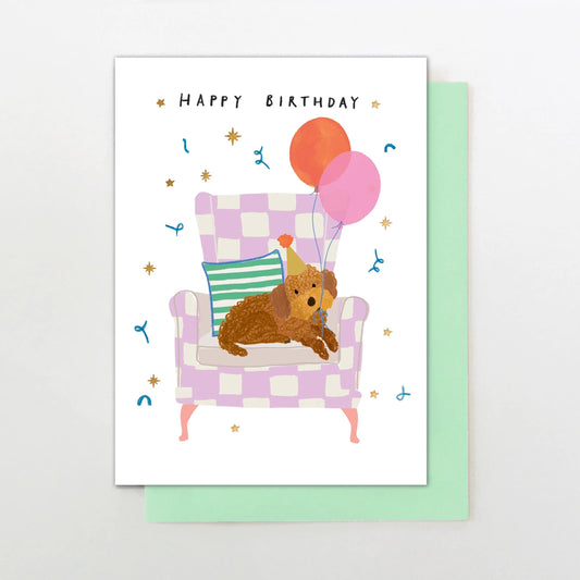 M007-Stop The Clock-Dog With Balloons-Card-Moments
