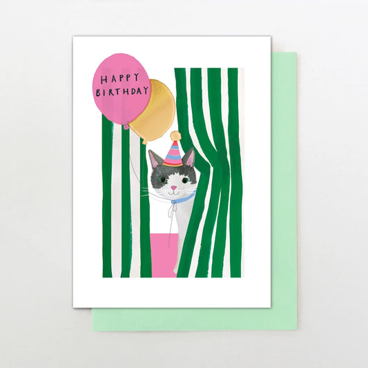 M009-Stop The Clock-Cat Behind Curtain-Card-Moments