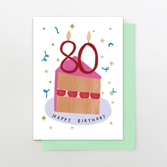 M032-Stop The Clock-Card - Female Age 80 Slice Of Cake-Card-Moments