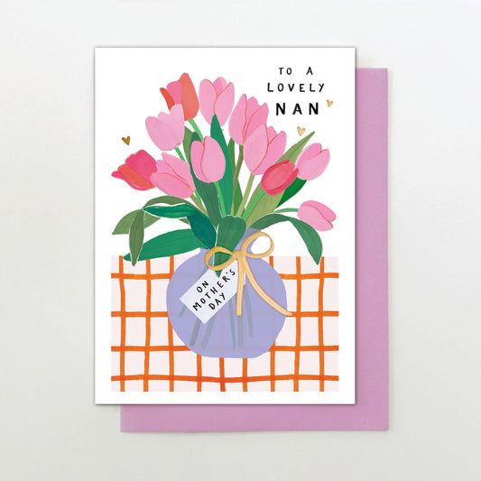 MF024-Stop The Clock-Card - Lovely Nan Vase Of Tulips-Card-Moments For Mum