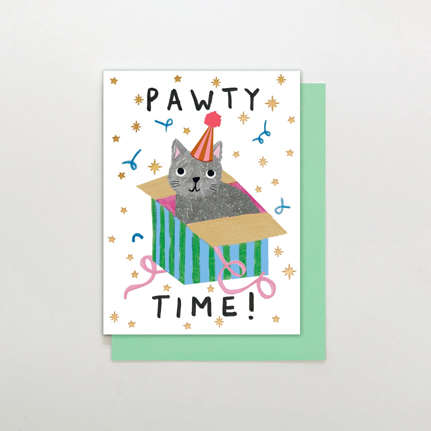 MINI003-Stop The Clock- Pawty Time Cat In Box-Mini Card-Mini Moments