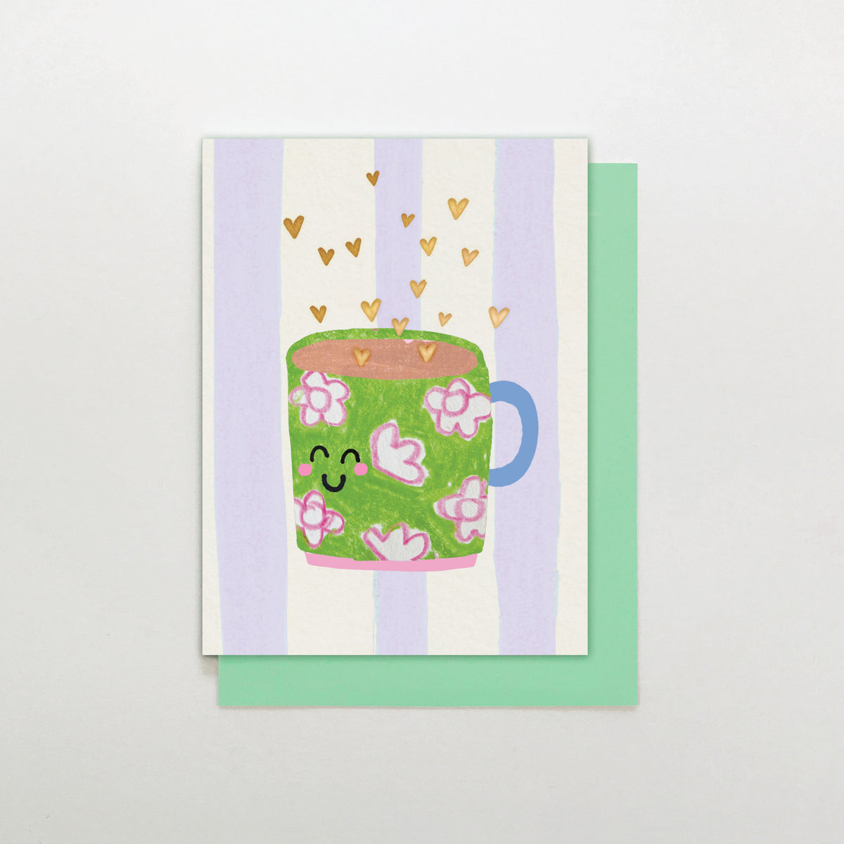 MINI020-Stop The Clock-Smiling Mug With Hearts-Card-Mini Moments