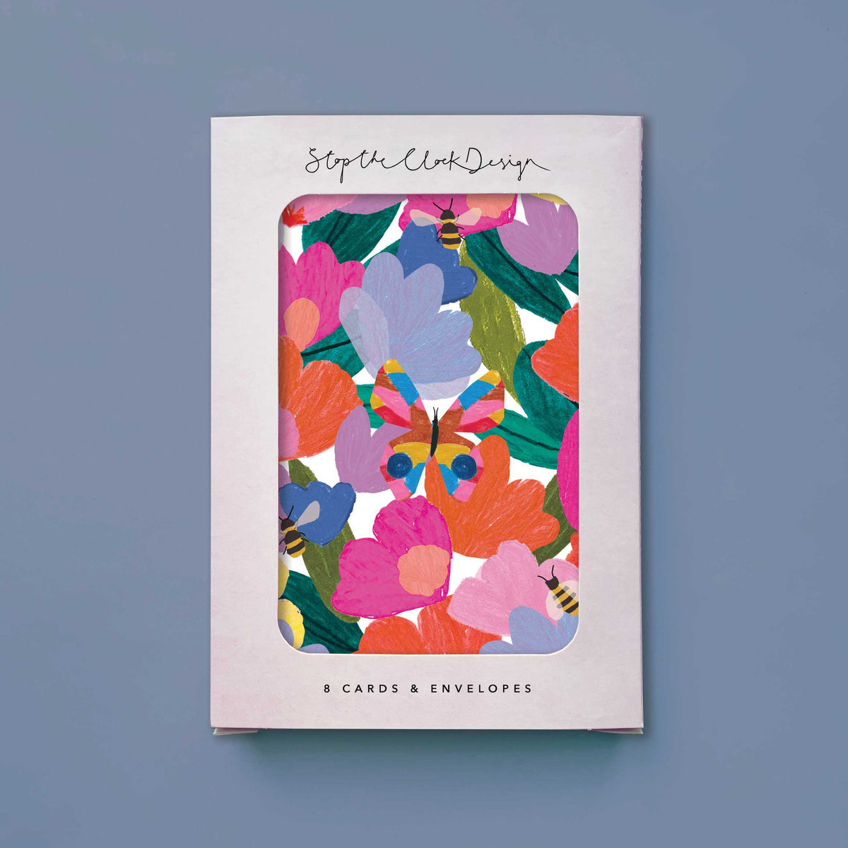 NC032-Stop The Clock-Butterfly Bees & Flowers-Card Pack-Notecards