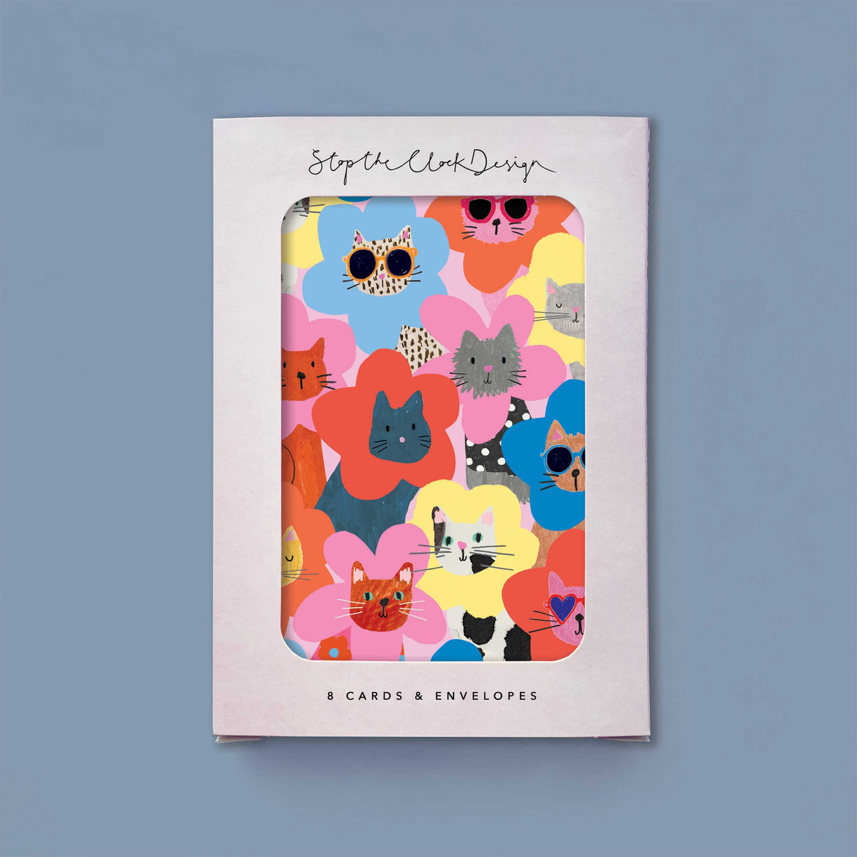 NC035-Stop The Clock-Cats In Flowers-Card Pack-Notecards