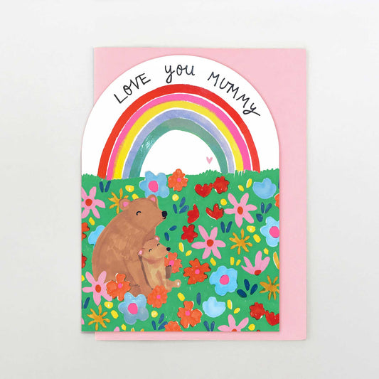 WF018-Stop The Clock-Card - Love You Mummy Rainbow & Bears-Card-Wild Flower