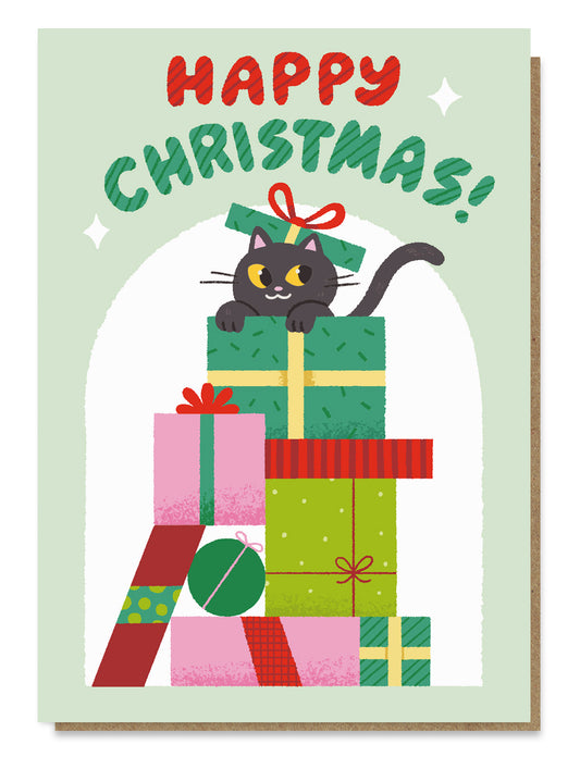 CATNIP011-Stormy Knight-Present Cat Stack-Xmas Card-