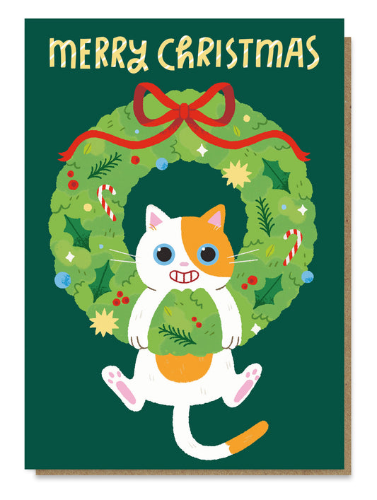 CATNIP012-Stormy Knight-Kitty Wreath-Xmas Card-