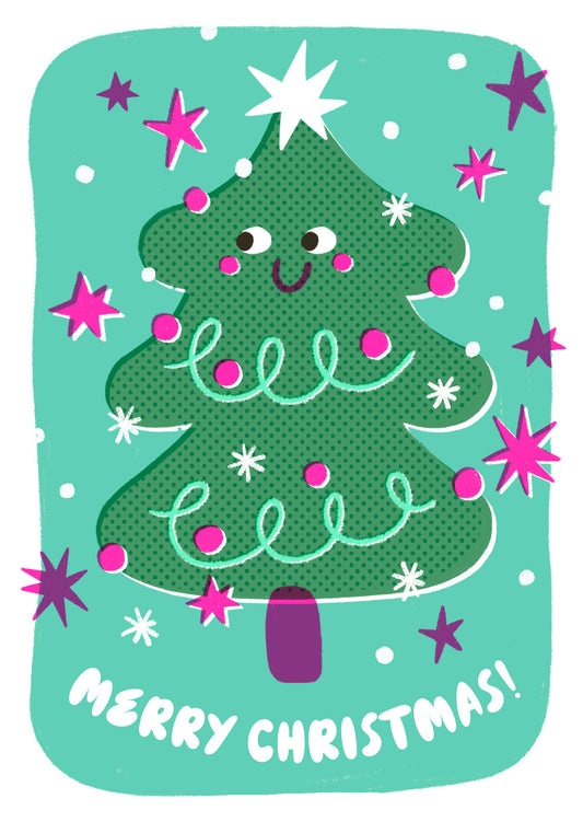 P&P065-Stormy Knight-Snowy Xmas Tree-Xmas Card-Pressed & Posted