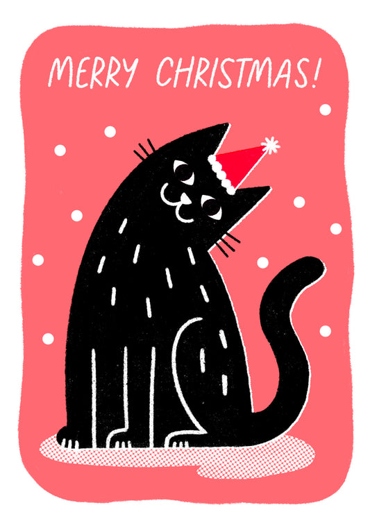 P&P070-Stormy Knight-Cat In A Xmas Hat-Xmas Card-Pressed & Posted