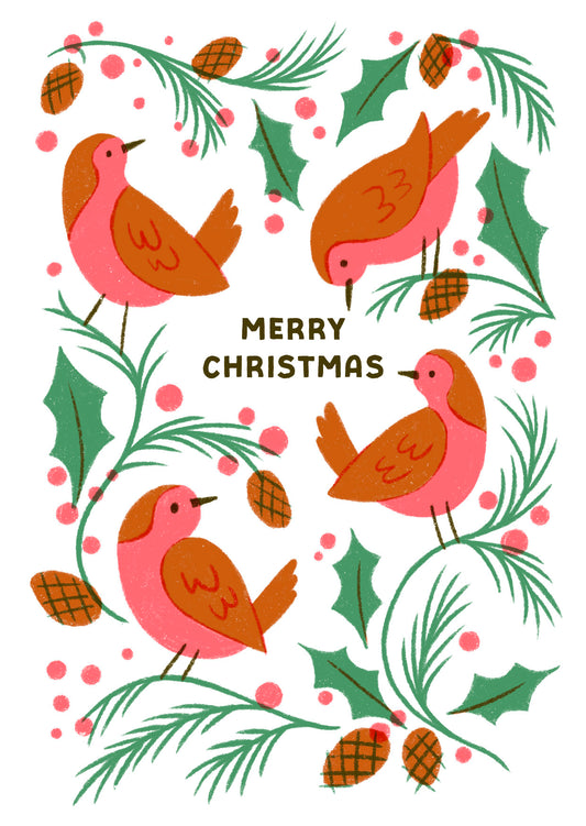 P&P075-Stormy Knight-Robins-Xmas Card-Pressed & Posted