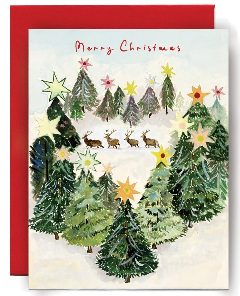 C2611-Susan O'Hanlon-Trees With Deer-Xmas Card-Hope