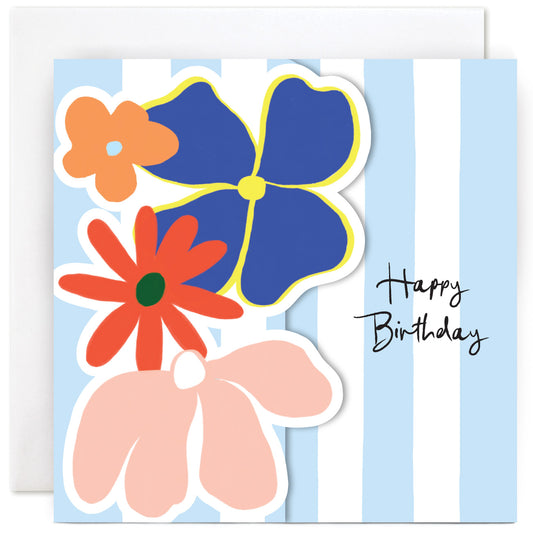 CL2508-Susan O'Hanlon-Flowers Pale Blue & Wh Stripes-Card-Stripes