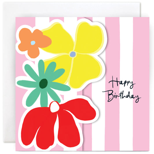 CL2521-Susan O'Hanlon-Flowers With Pink Stripes-Card-Stripes