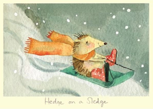 XD024-Two Bad Mice-Hedge On A Sledge-Xmas Card-Anna Shuttlewood