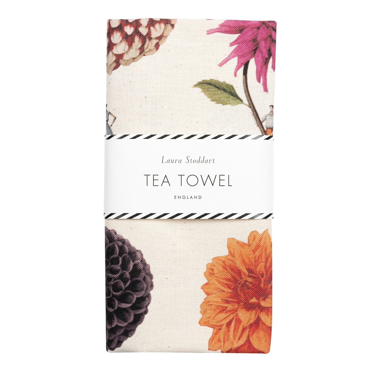 IBD004B-Laura Stoddart-Dahlias Multi Flower-In Bloom-Tea Towel Linen 48 x 78 cm