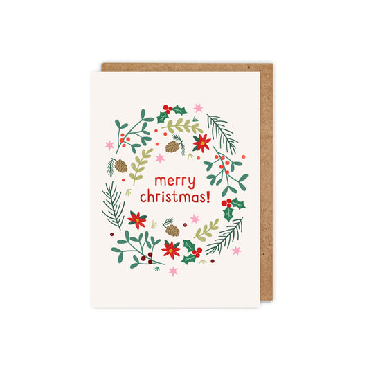 X002-Zoe Spry-Merry Christmas Wreath-Xmas Card-Flora