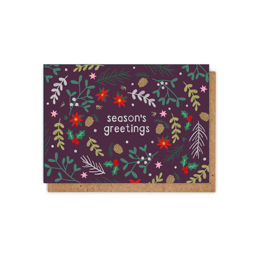 X003-Zoe Spry-Seasons Greetings Foliage-Xmas Card-Flora