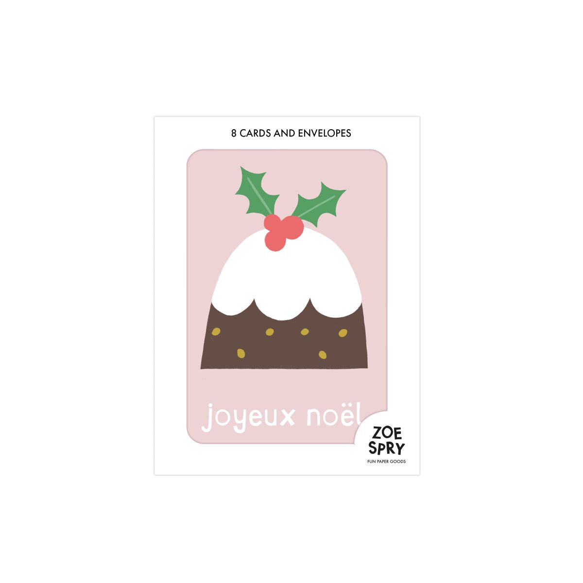 ZSMP009-Zoe Spry-Joyeux Noel Pudding-Xmas Card Pack-8 Pack