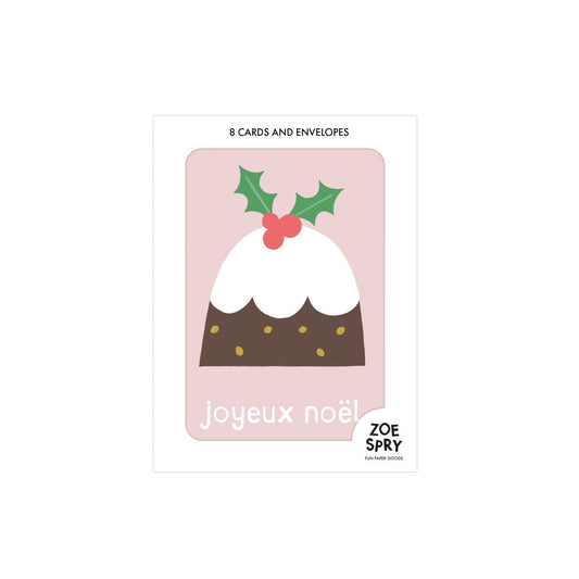 ZSMP009-Zoe Spry-Joyeux Noel Pudding-Xmas Card Pack-8 Pack