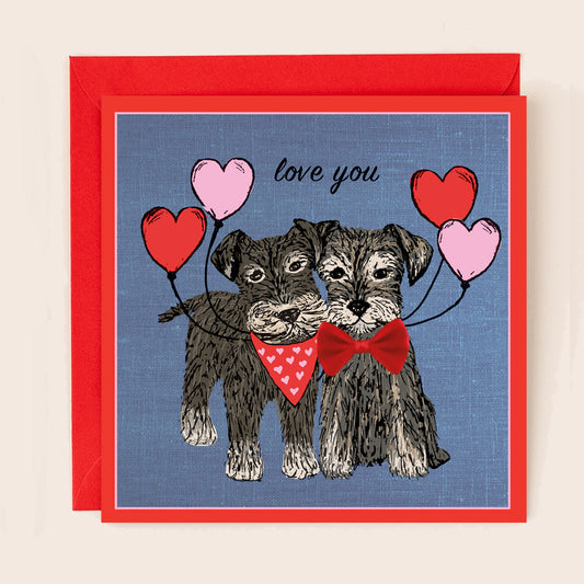 BW013-Apple & Clover-Valentines Schnauzers With Bow-Card-Bows