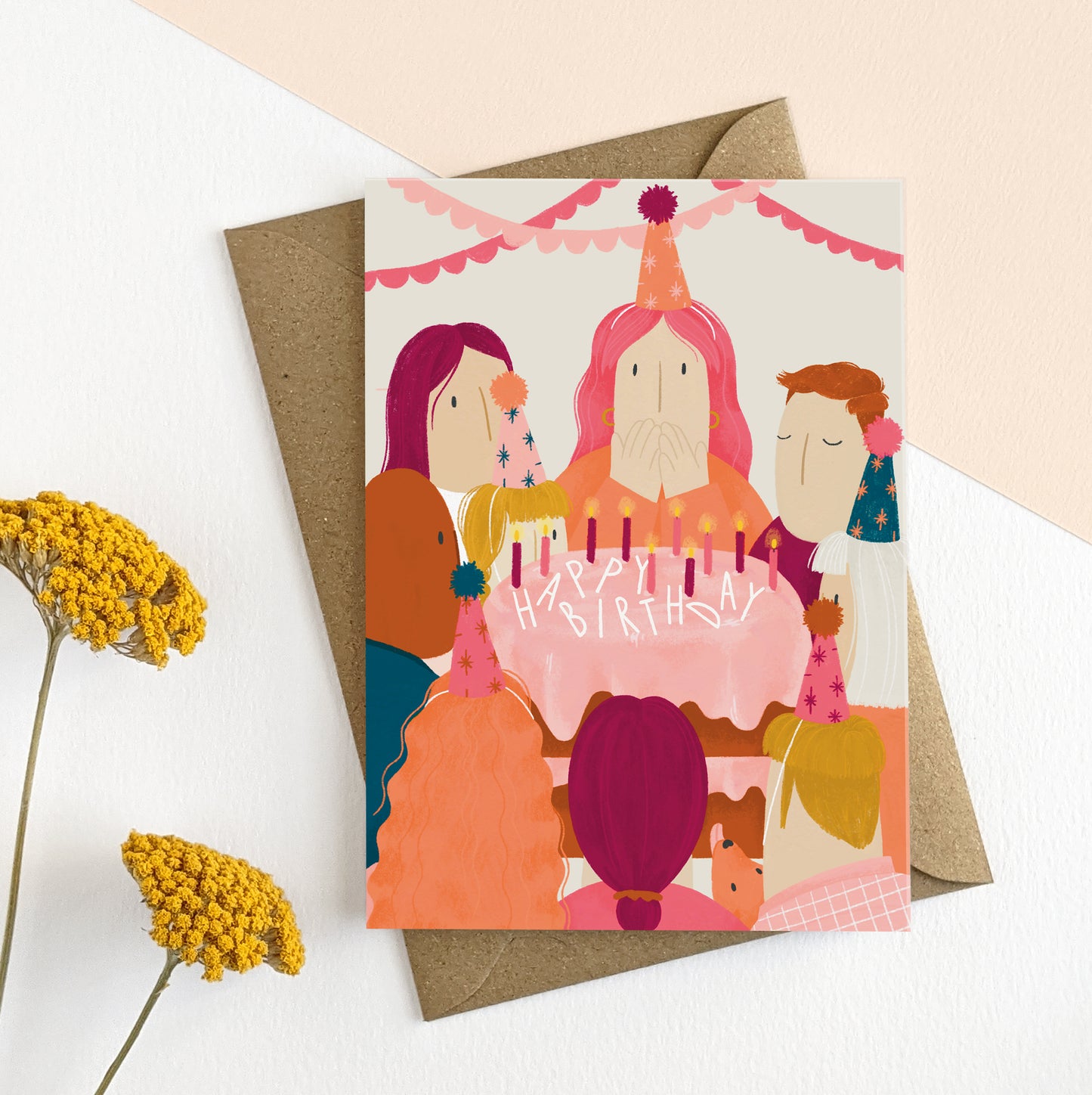 CAP001-Elsa Rose Frere-Birthday Cake Party -Card-Apricot Pink