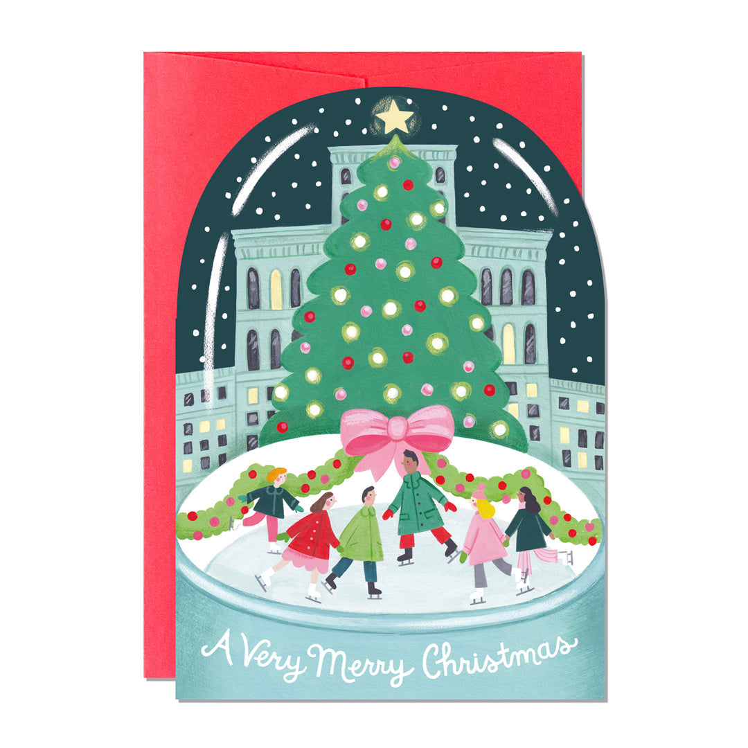 C214-Ricicle Cards-City Skating Snowglobe-Xmas Card-