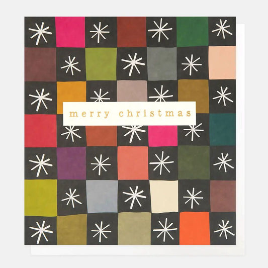 SGX009-Caroline G-Merry Christmas Multi Check With White Stars-Xmas Card-