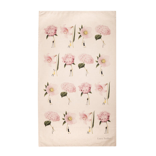 IBP007B-Laura Stoddart-Pink Multi Flowers-In Bloom-Tea Towel Cotton 48 x 78 cm