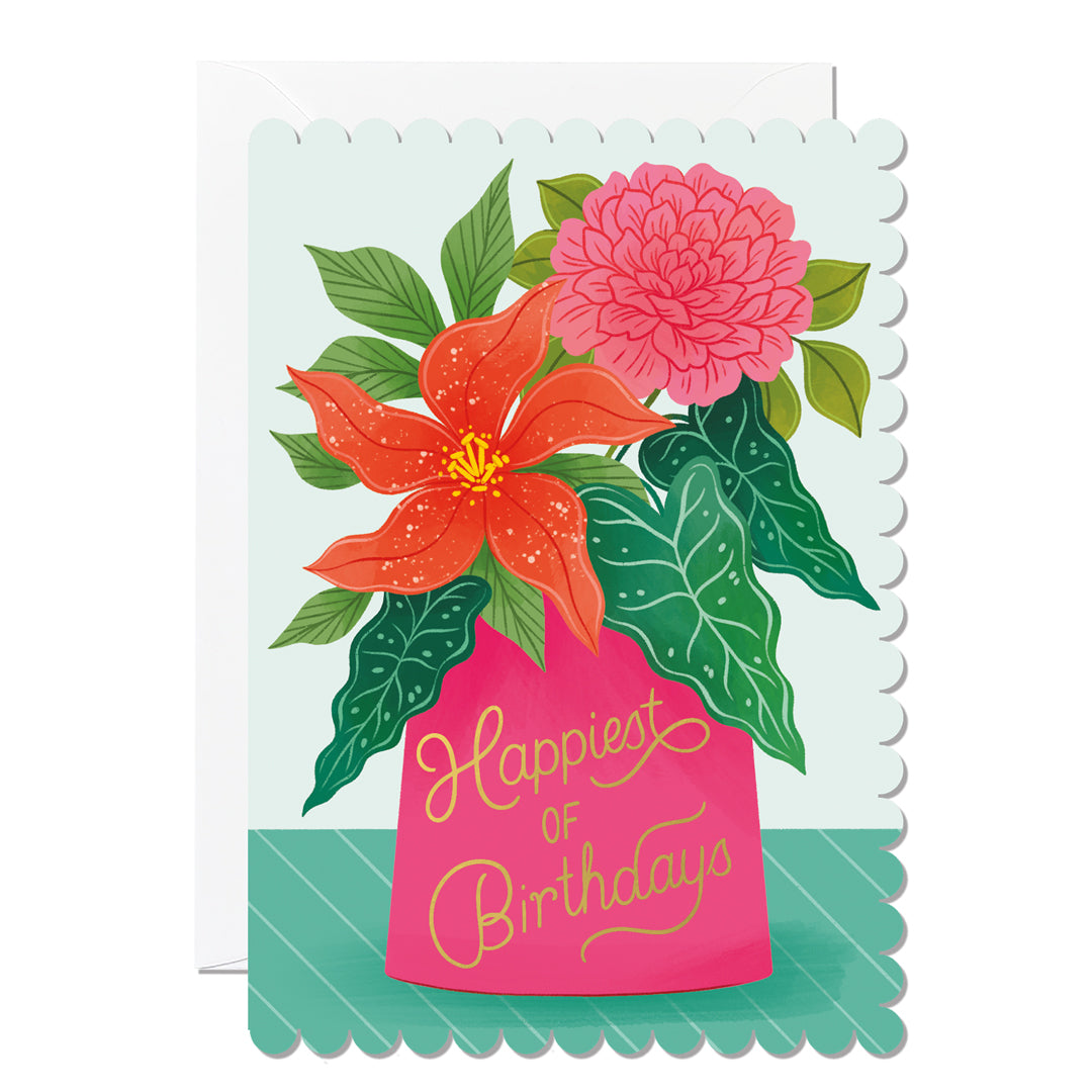 C294-Ricicle Cards-Happiest Of Birthdays Vase -Card-