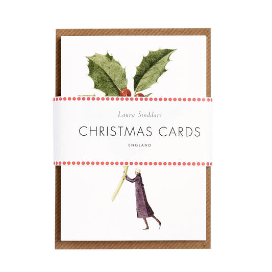 HC001-Laura Stoddart-Holly & Mistletoe Cards-Xmas Card Pack-Happy Christmas