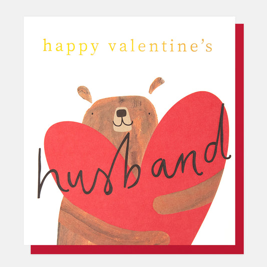 VAL019-Caroline G-Happy Valentine'S Husband Bear Holding Heart-Card-