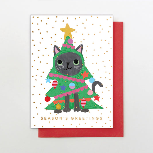 HC012-Stop The Clock-Card- Christmas Tree Cat-Xmas Card-Happy Christmas