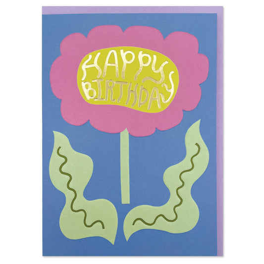 NUR001-Raspberry Blossom-Happy Birthday Pink And Blue Flower-Card-Nurture