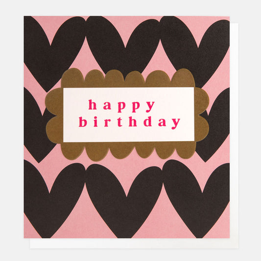 LOT006-Caroline G-Happy Birthday Charcoal Hearts On Pink-Card-Lots Of Love