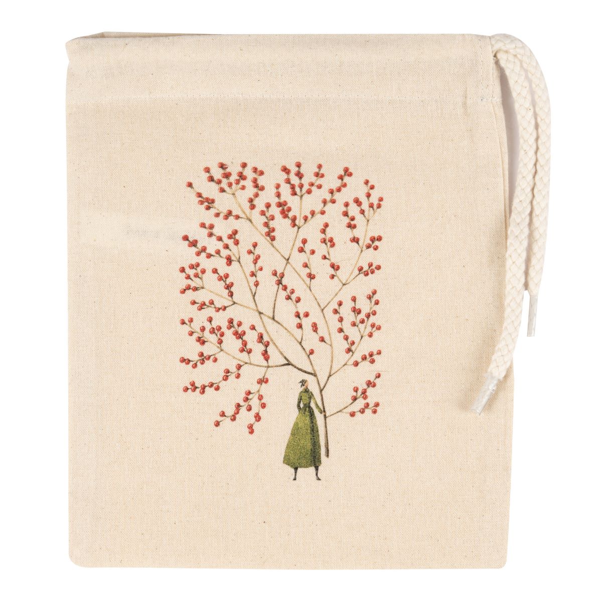 HC051-Laura Stoddart-Red Berries-Xmas Gift Bag-Mini Drawstring Bag 16 X 20 Cm