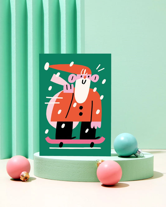 RC412-Rumble Cards-Skating Santa-Xmas Card-