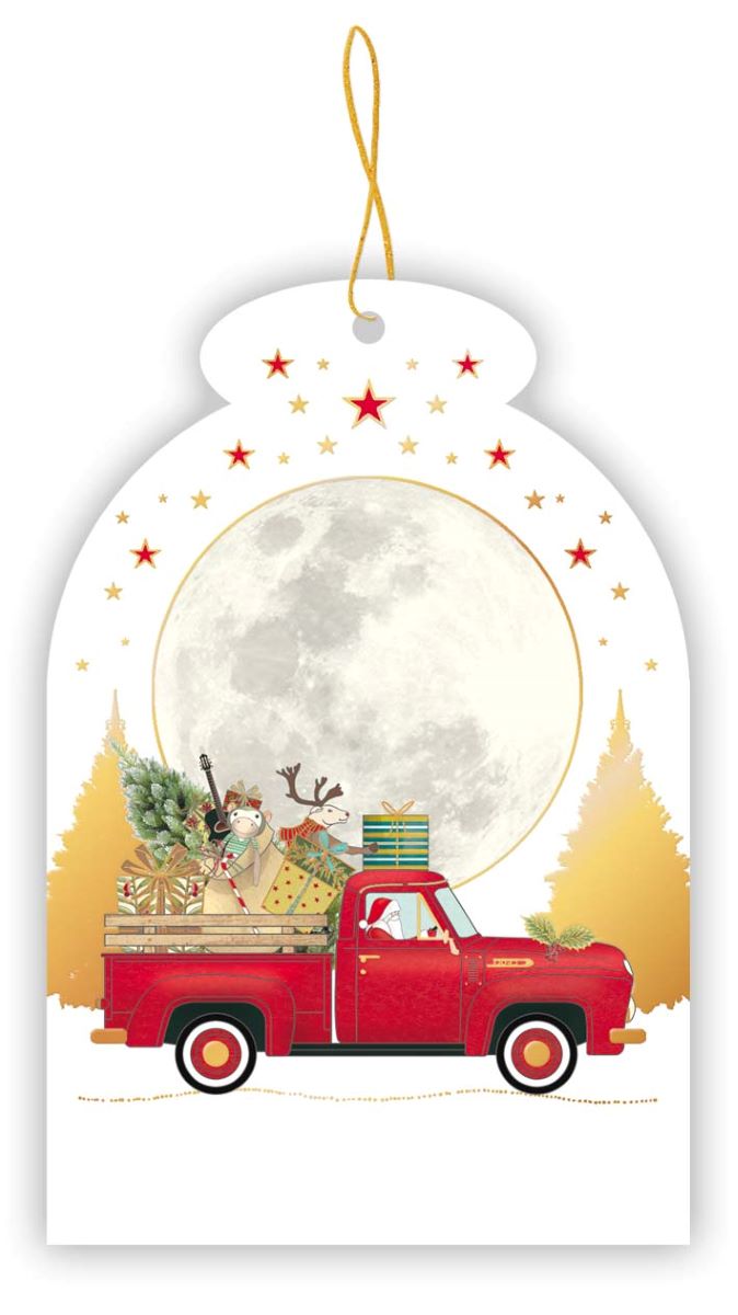 858-Quire-Red Truck With Presents-Xmas Gift Tags-5 Pk