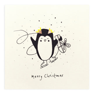 (210)PSC-CCP-Ruth Jackson-Christmas Crested Penguin-Xmas Card-Pencil Shavings