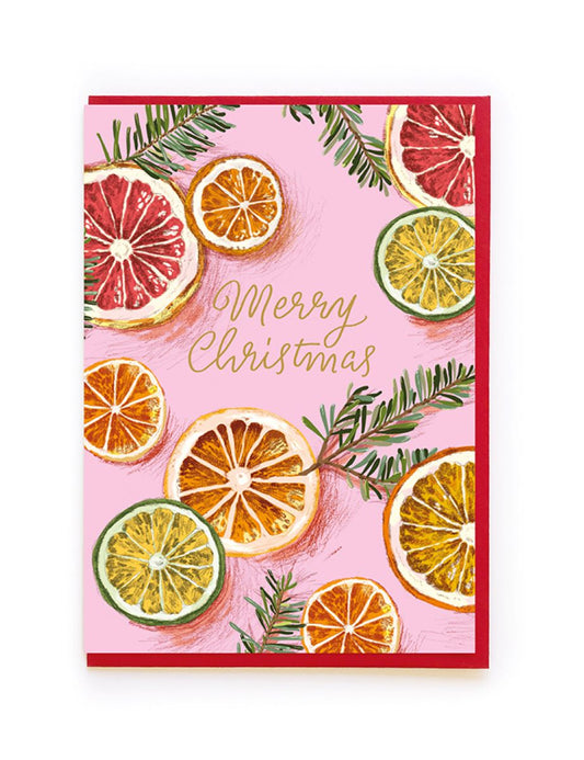 BP029-Noi-Oranges On Pink-Xmas Card-Christmas Cards